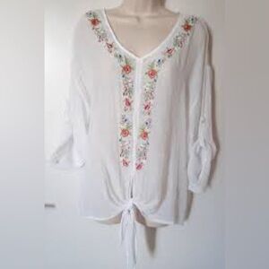 Zac & Rachel Boho Women's White Embroidered Top  Blouse Size 1X